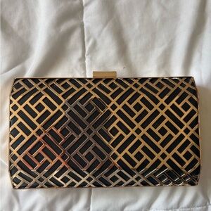 Madison West Black and Gold Geometric Clutch